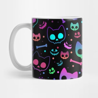 Neon cat skull bones Halloween pattern Mug